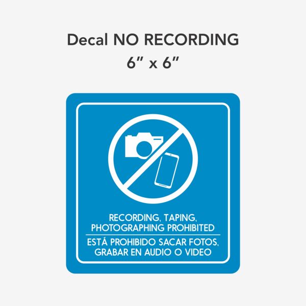 Decal NO RECORDING 6"x6" Thumbnail