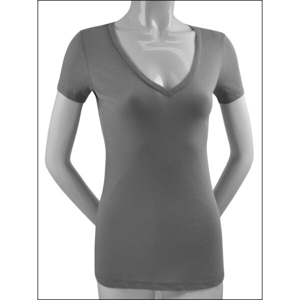 Junior Sheer Jersey Deep V Neck Short Sleeve Thumbnail